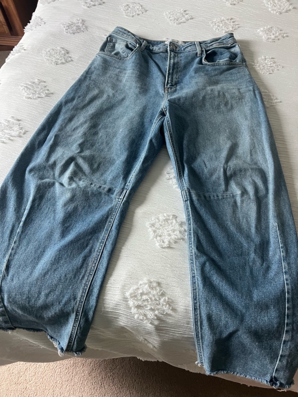 Just Black Denim Seamed Barrel Jeans BP473J Size 31 Light Wash High Rise Raw Hem